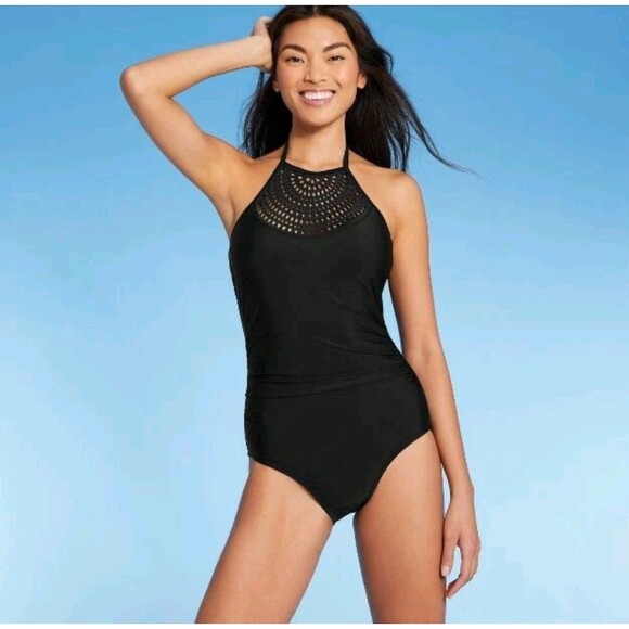 Kona Sol Other - NWT Kona Sol Swimsuit Size L One Piece Black Laser Cut High Neck High Coverage